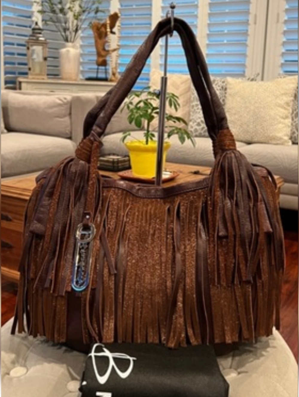 B MakowskyFringed Brown Leather Tote Bag